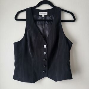 Jones New York Suit Black Striped Button Closure Vest